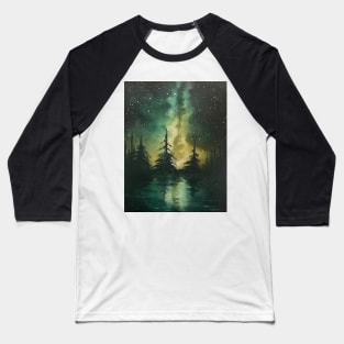 Yellow Green Galaxy Forest Silhouette Baseball T-Shirt